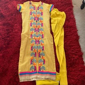 INDIAN Yellow THREADWORK PAJAMI SUIT